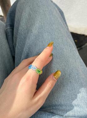 原创小众戒指捷克珠手工复古女