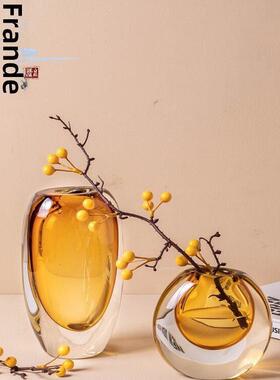 Fran现代无障碍豪华玻璃花瓶插花玻璃花器皿会议桌装饰高端软装