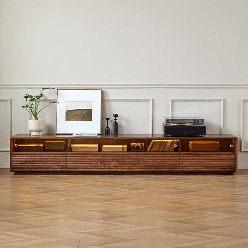 北美黑胡桃木电视柜实木柜带灯客厅日式简约意式落地储物柜