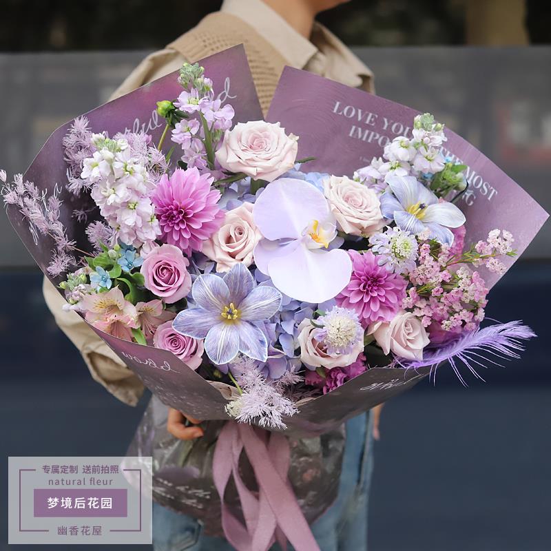 鲜花束上海同城速递郁金香玫瑰混搭武汉店配送女友毕业季生日礼物