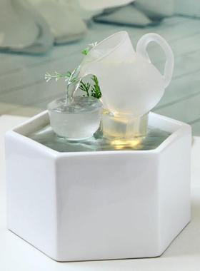 现代轻奢流水喷泉开业生财玄关创意办公室装饰桌面循环水摆件女士