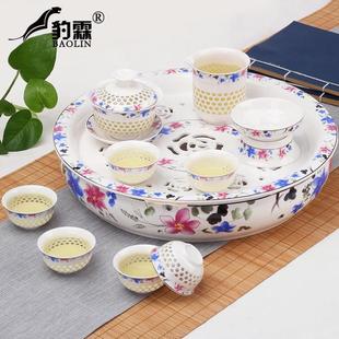 玲珑镂空蜂窝功夫泡茶具整小套装 陶瓷家用工艺品套件斗笠日式 中式