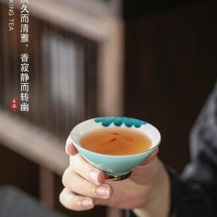 杯架功夫茶具主人杯单杯 手绘品茗杯陶瓷斗笠杯白瓷小茶杯6个套装