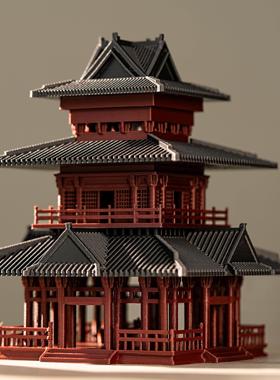 微景观造景古风建筑摆件模型3D打印亭台楼阁亭子鱼缸水陆缸盆景