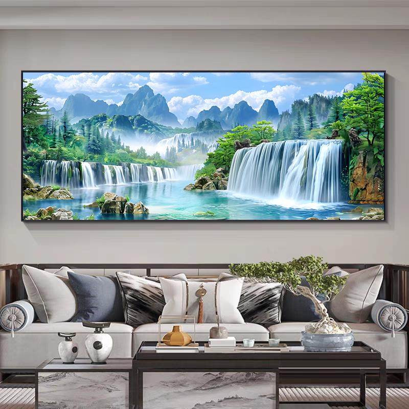 2025新款钻石画 画满钻客厅风景山水画 画点黏钻十字绣流水生财5D,居家布艺,钻石绣,淘宝优惠券,粉丝福利购,淘宝优惠卷