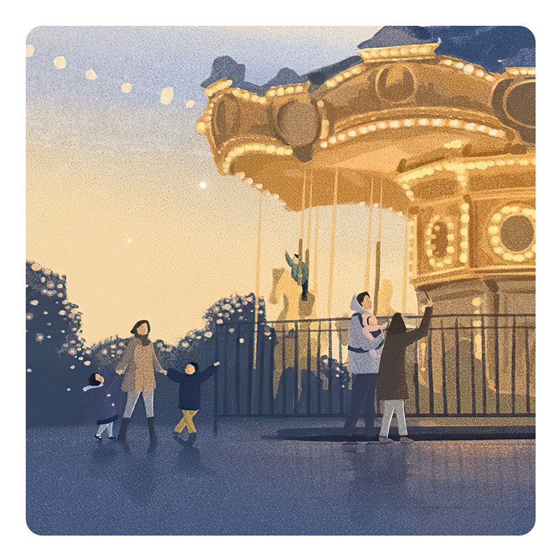 【特惠捡漏】插画师Subin复刻艺术版画亲子旋转木马装饰画芯