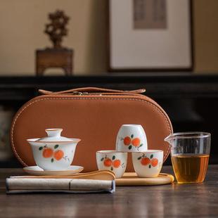 订制 旅行功夫茶具套装 家用 简约泡茶壶 陶瓷快客杯户外茶盘便携式