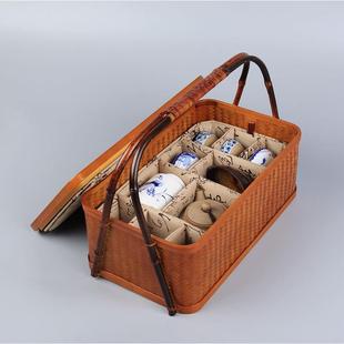 竹编手提茶箱茶具盒整理箱功夫茶具收纳盒箱家用民宿旅行便携防尘
