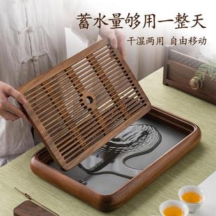 小型托盘排水蓄水茶海干泡盘 花梨实木茶盘功夫茶具家用简易储水式