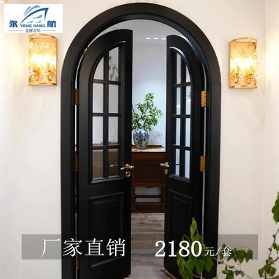 对开拱形门弧形门圆弧门法式复古双开烤漆实木复合卧室门服装店门