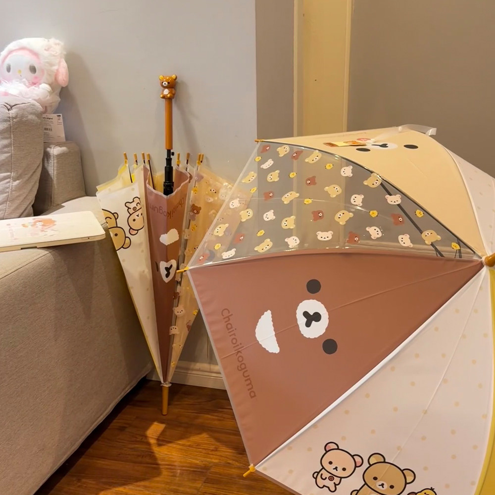 正版轻松小熊公仔雨伞透明伞可爱卡通长柄伞直杆伞少女心高颜值萌