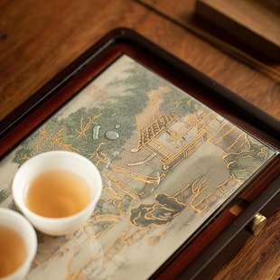 国风变色茶盘竹制茶台家用储水排水简约两用小型茶具托盘干泡盘
