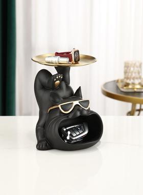 入户法斗犬收纳托盘放钥匙摆件大嘴狗玄关置物架门口鞋柜高档装饰