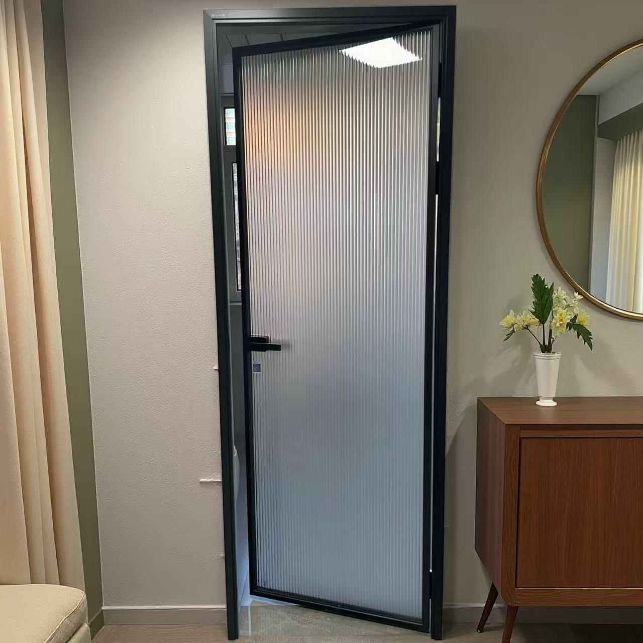 卫生间门厕所门钢化玻璃门平开门洗手间门钛镁铝合金厨房门浴室门