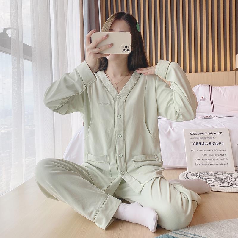 月子服10月份产后纯棉春秋1孕妇加肥加大无领产妇哺乳哺乳睡衣冬2