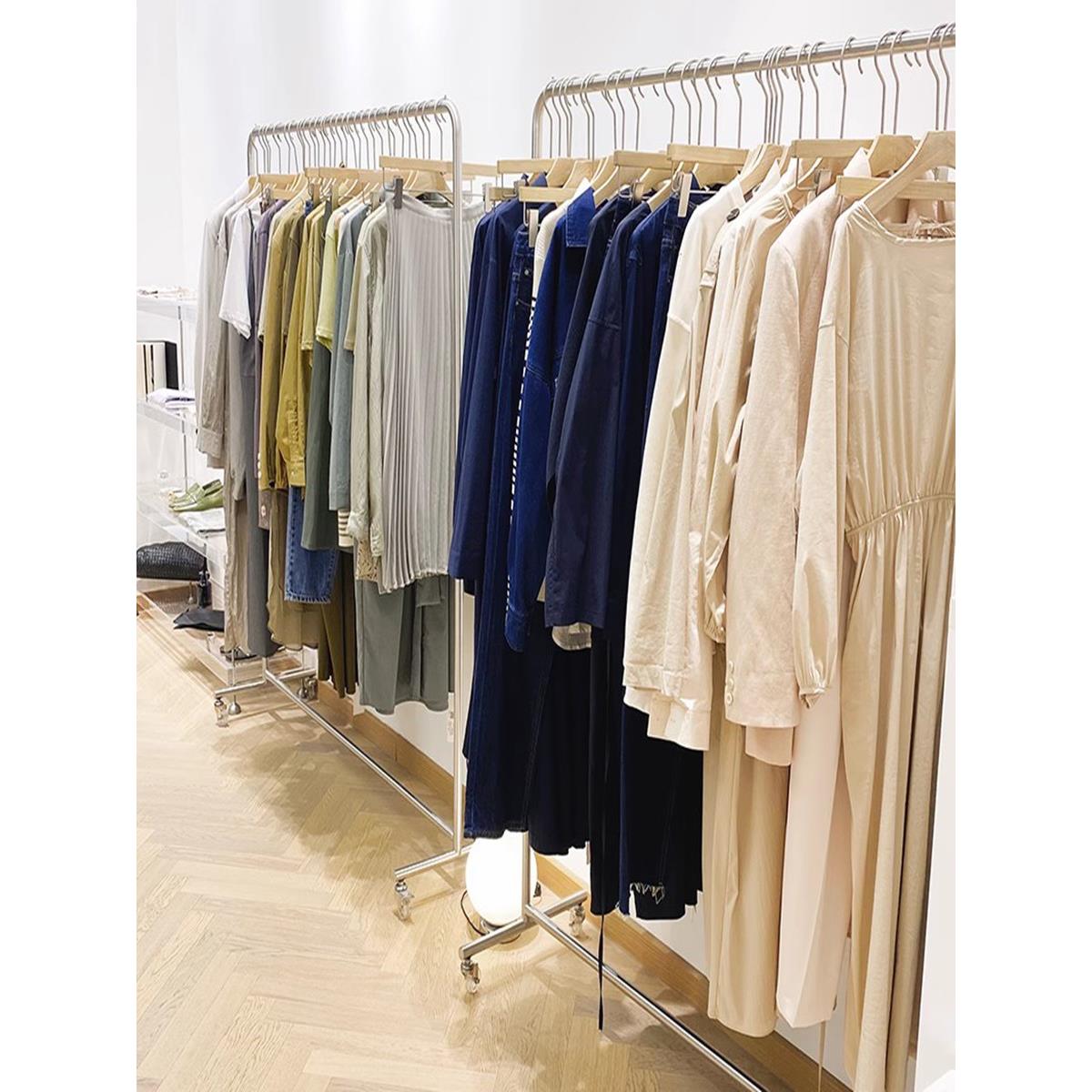 女服装店展示架女装货架服展示架挂衣架落地式银色拉丝不锈钢架子