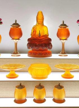 琉璃吉祥花佛具套装香炉装饰品供佛果盘圣水杯灯花瓶佛堂用品家居