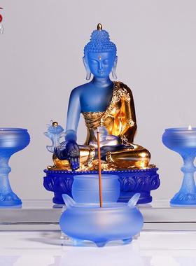 琉璃圆融佛具套装香炉烛台净水杯佛堂桌面摆件礼品可定制家居供奉