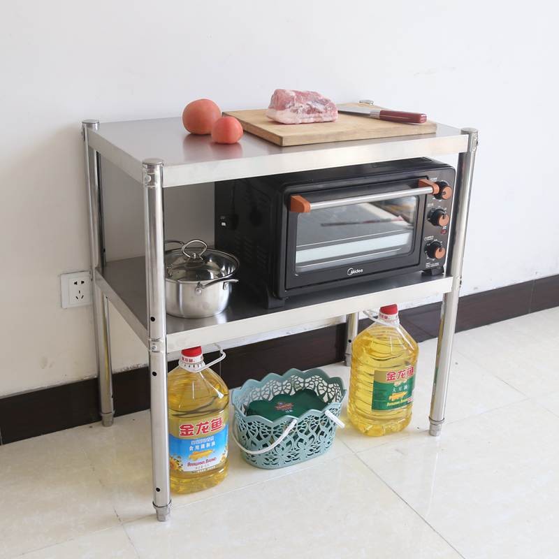 厨房不锈钢置物架落地2层微波炉架橱柜台面收纳架多层调料架锅架