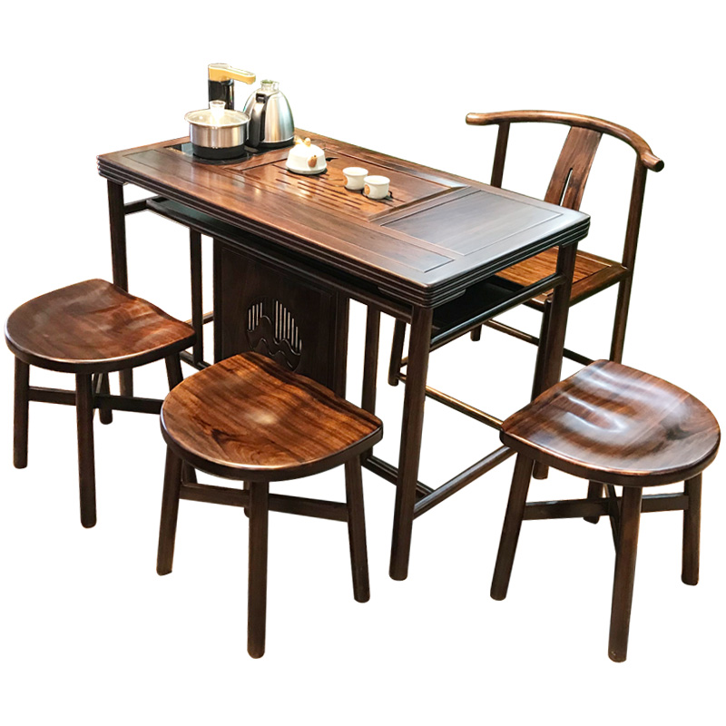 乌金木中式茶桌阳台小型泡茶桌实木家用茶桌椅组合客厅简约小茶台