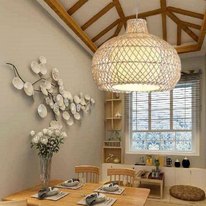 东南亚藤编日式田园民宿书房客厅茶N楼餐厅藤艺吊灯工厂