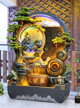 水幕墙招财摆件假山玄关落地流水喷泉装H饰生财办公室开业送礼景