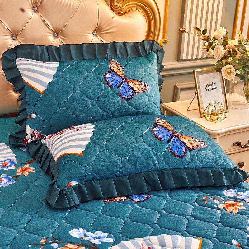 冬季水晶绒加厚夹棉花边枕套枕头套法莱绒学生人加棉枕芯套一对