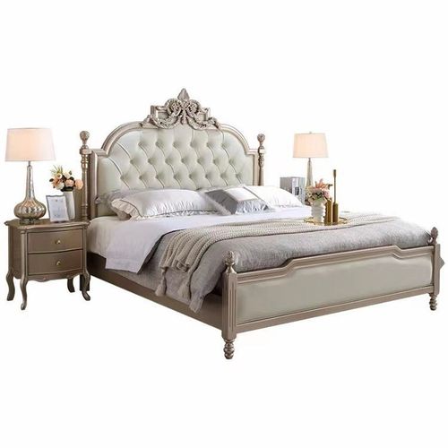 美式轻奢1.f5m实木床2米双人床现代简约高箱软包1.8米主卧雕花公