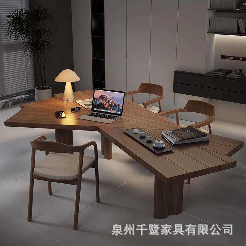 实木电脑桌大板茶桌异形办公w桌书桌现代简约设计师客厅家用办公
