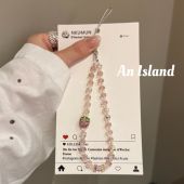 韩国ins轻奢水钻草莓小花简约手机链短款 串珠链条ccd相机挂绳挂饰