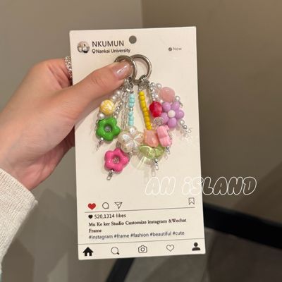 ins简约彩色多巴胺花朵手机链条学生可爱短挂绳包包手机链钥匙扣