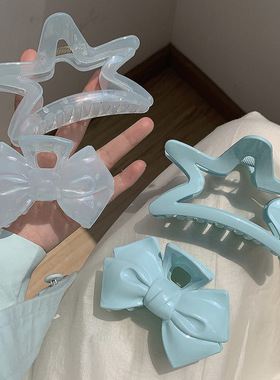 冰透薄荷蓝抓夹~超仙甜美少女蝴蝶结五角星星鲨鱼夹奶油蓝色发饰