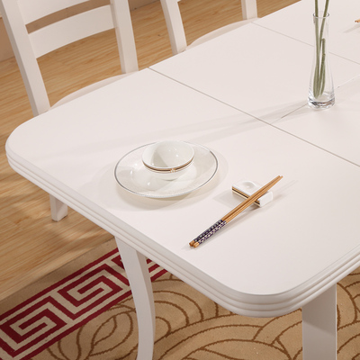 实木餐桌椅组合4人可伸缩白色正方形折叠餐桌橡木小户型饭桌方桌