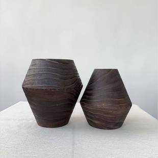 木饰摆件复古式 实碳组托盘化瓶合花家居装 花器工艺品