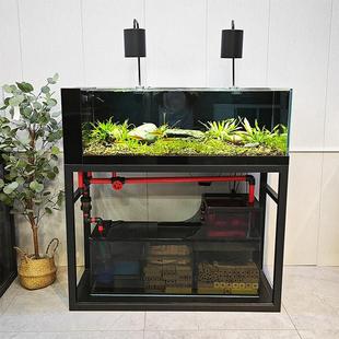 工业风鱼缸溪流缸一体式 侧溢流玻璃缸 底滤原生生态超白缸2024新款