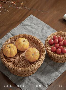 叕木皿集|藤编托盘印尼进口植物真藤手工编织高脚果盘托盘面包篮