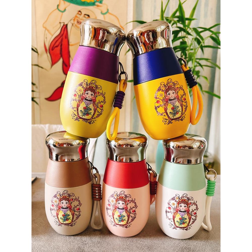 316不锈钢民族风格双色匹配500毫升保温杯携带绳便携式新办公室学