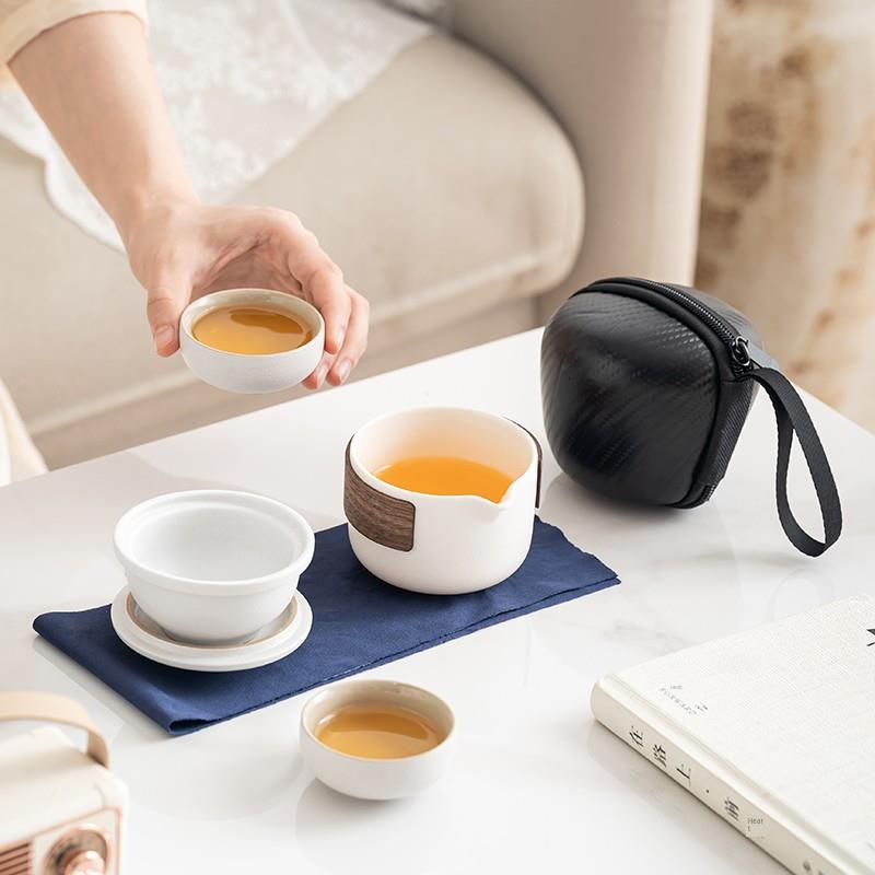 独具匠心的独家旅行茶具陶瓷一壶两杯便携式户外露营式装备便携式