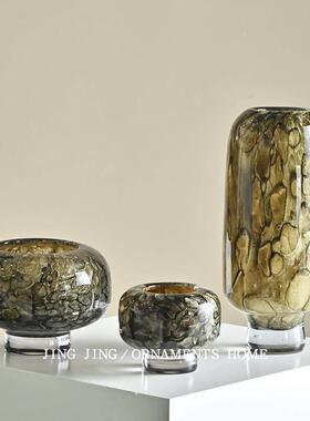 覆古岩石质感玻璃花瓶艺术高端无障碍豪华插花室内餐桌咖啡桌桌花