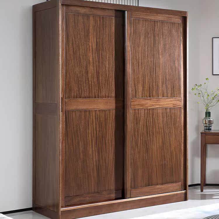 全实木推拉门衣柜家用卧室胡桃木简约现代趟门大衣橱移门定制衣柜