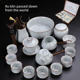 景德镇传世汝窑功夫茶具家居客厅陶瓷茶壶冰裂蝉翅开片易得名贵茶