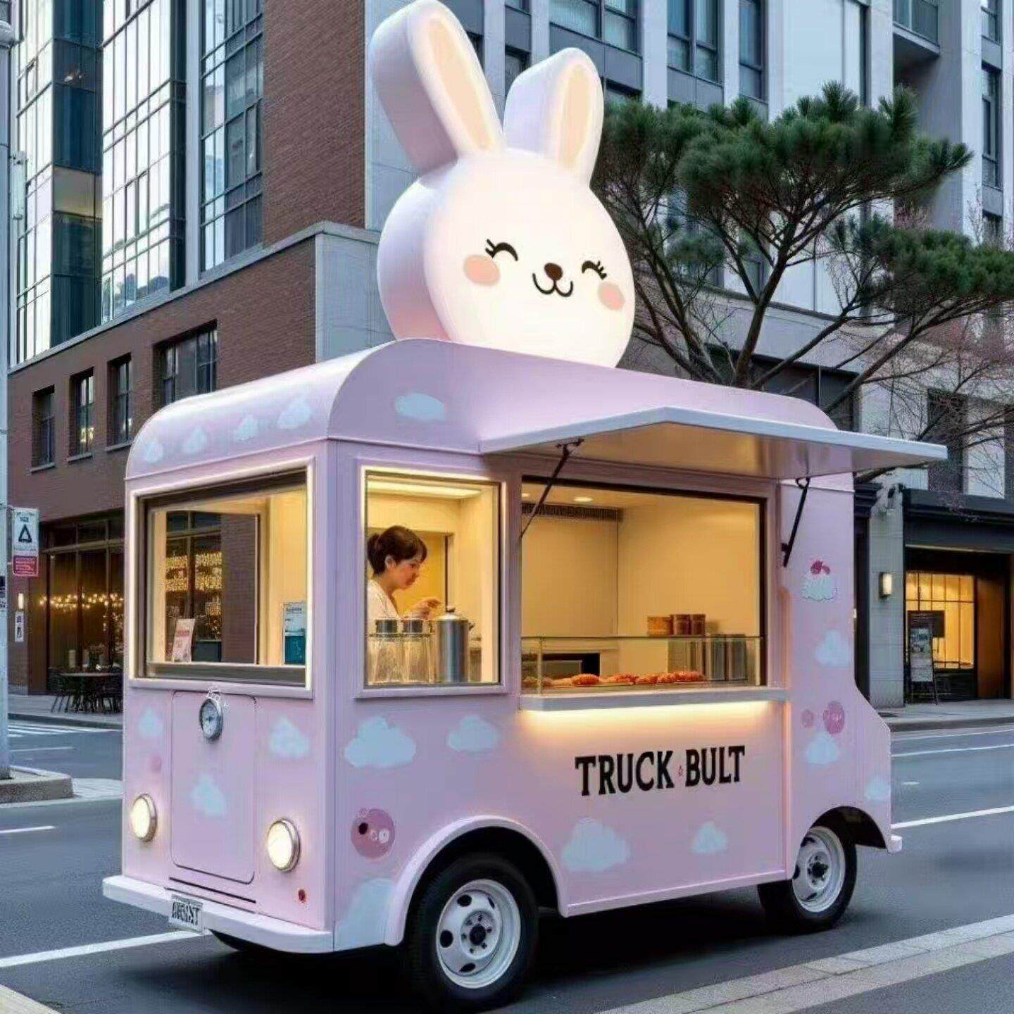 电动四轮小吃车多功能快餐车商用餐厅移动炸串摆摊推车快餐房厂家