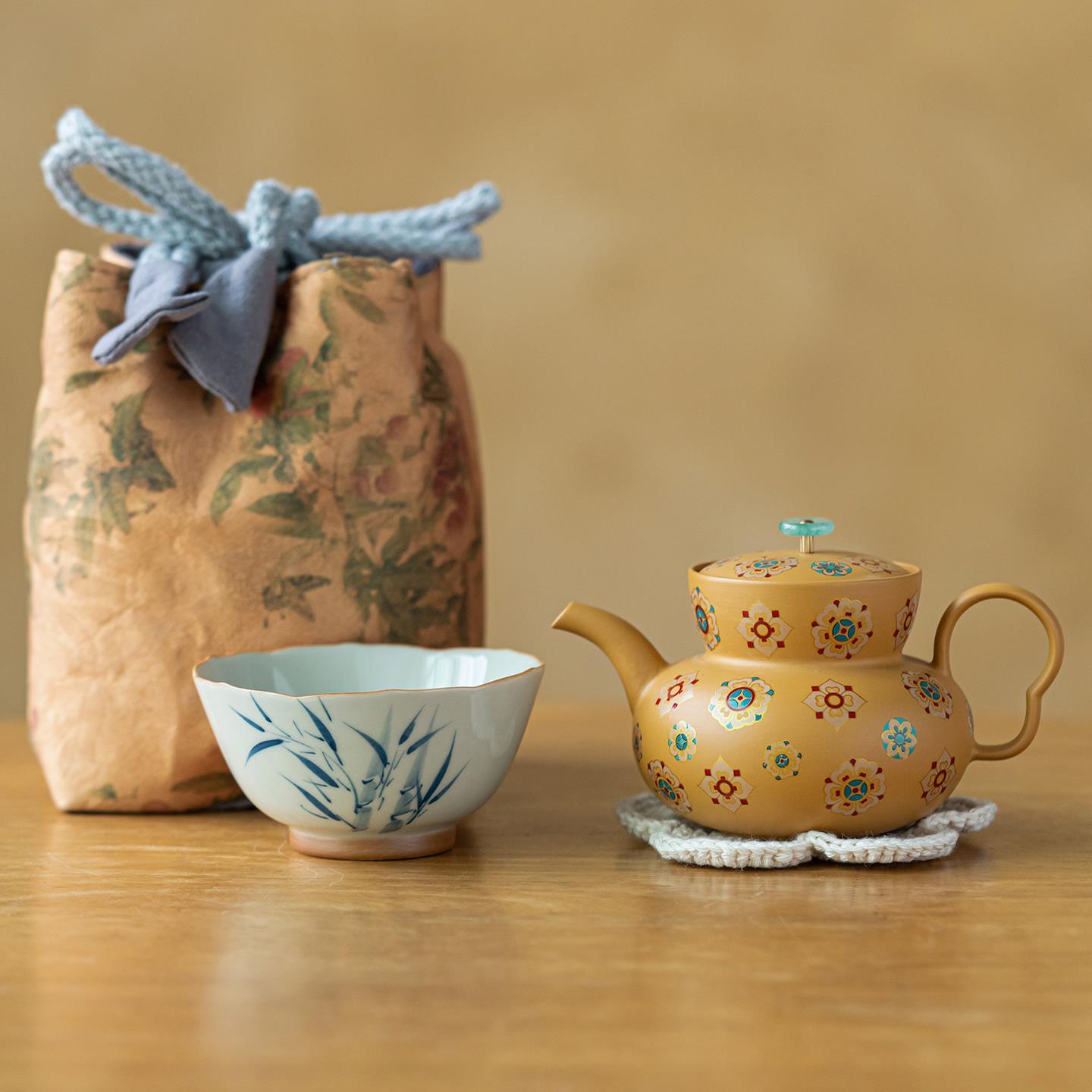 画续段泥紫砂宝相花福禄壶旅行茶具套装家用功夫茶具茶壶一壶一杯