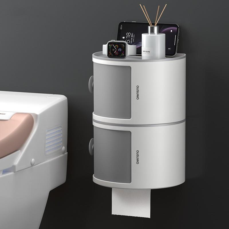 日式JHMO化妆室纸巾盒防水家用收纳卷筒卫生纸架免打孔壁挂叠层置