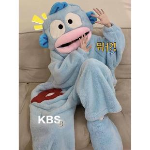 汉顿小丑鱼女式连体睡衣珊瑚丝绒秋冬卡通滑稽夫妇男睡衣加厚家装