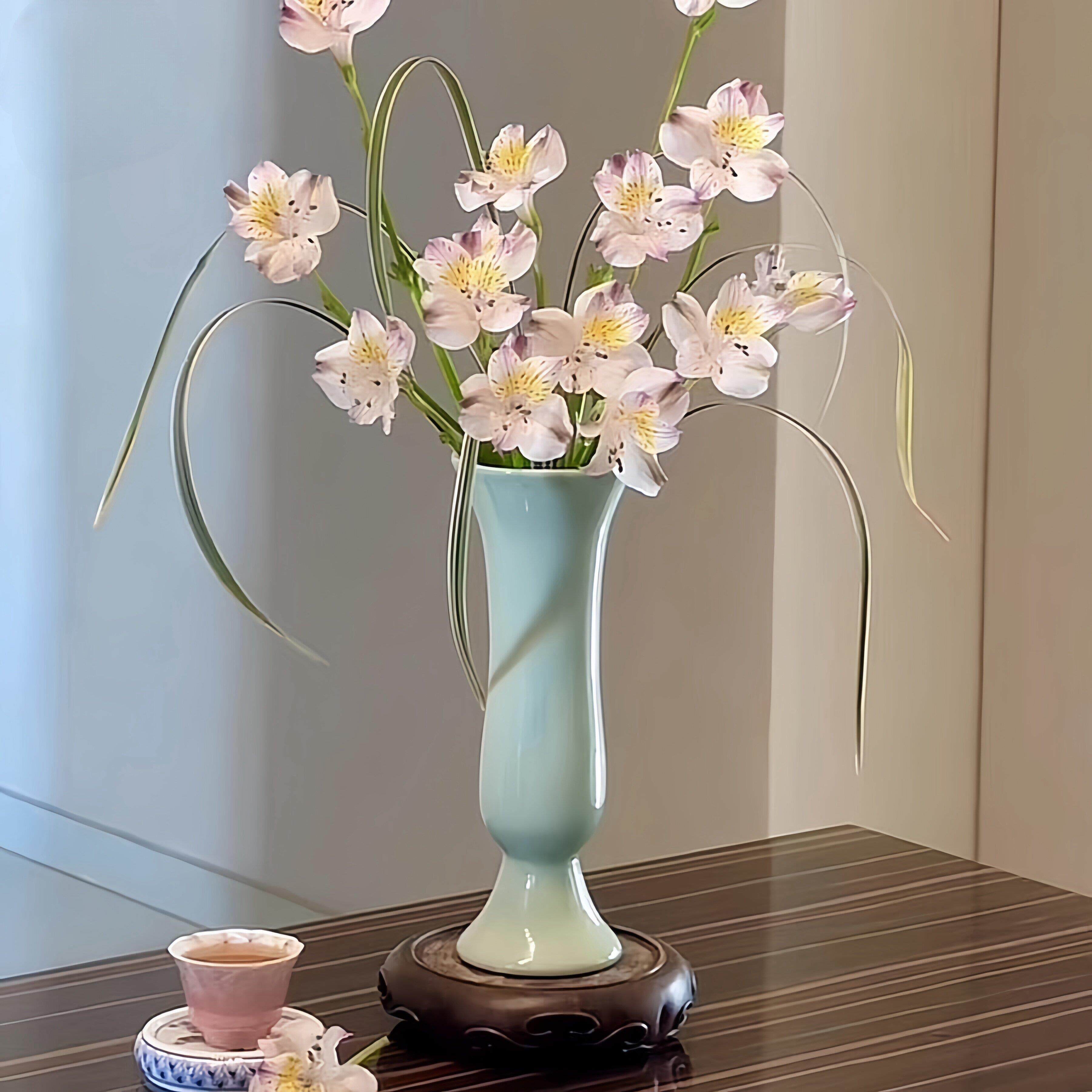 景德镇青玉花觚中式青花瓷陶瓷花瓶冰裂纹插花家居厅茶席日用花器