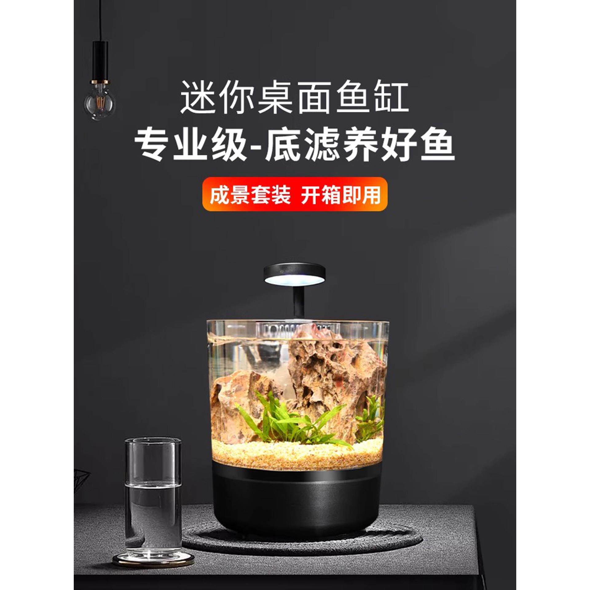 德国客厅小型鱼缸加氧过滤一体机桌面迷你家用水族箱造景生态全套