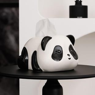 饰品摆件 卡通熊猫纸巾盒家用客茶几餐桌面高级感抽纸盒轻奢高档装
