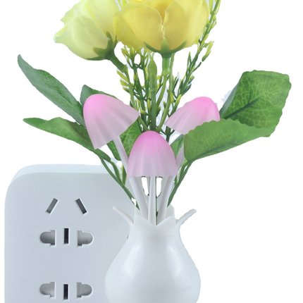 跨境4led灯加亮版 光控感应智能七彩发光底座玫瑰蘑菇灯 地摊