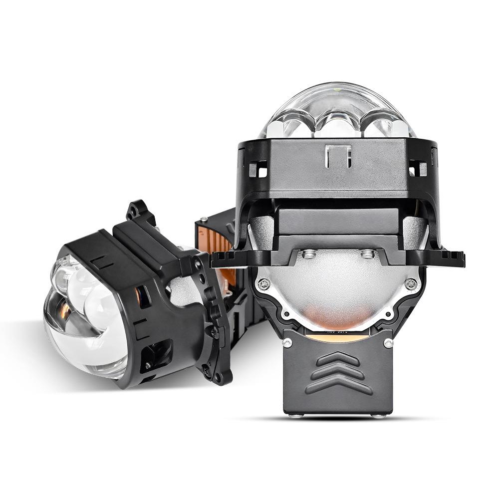 汽L车ED大灯双光透镜H4 H7 H13方形三直射激光灯亮90超瓦大功寸率